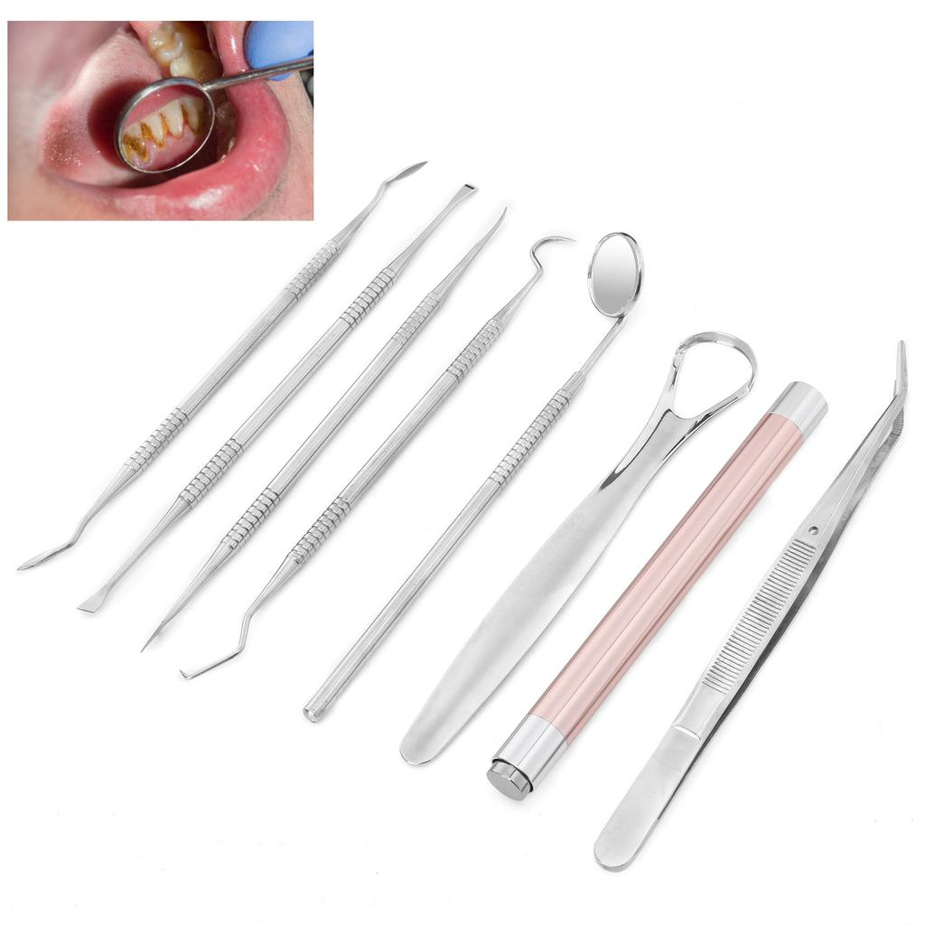 8pcs   set Dental Tartar Scaler Teeth Pick Teeth Tartar Scraper Mouth Mirror Flashlight