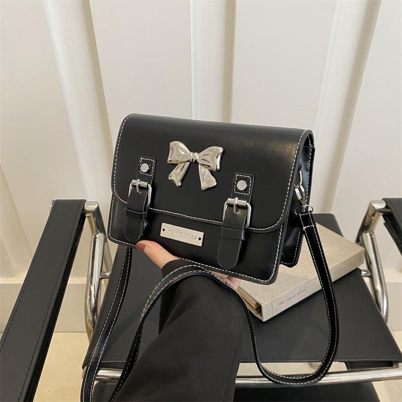 Fashionable Bowknot Small Square Bag Trendy Shoulder Crossbody Bag For Women Black