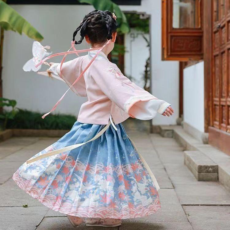 Girls' Ming Dynasty Hanfu Set: Three-Piece Ruqun Costume for Autumn/Spring - Ancient Style, Fairy-Inspired Tang Suit