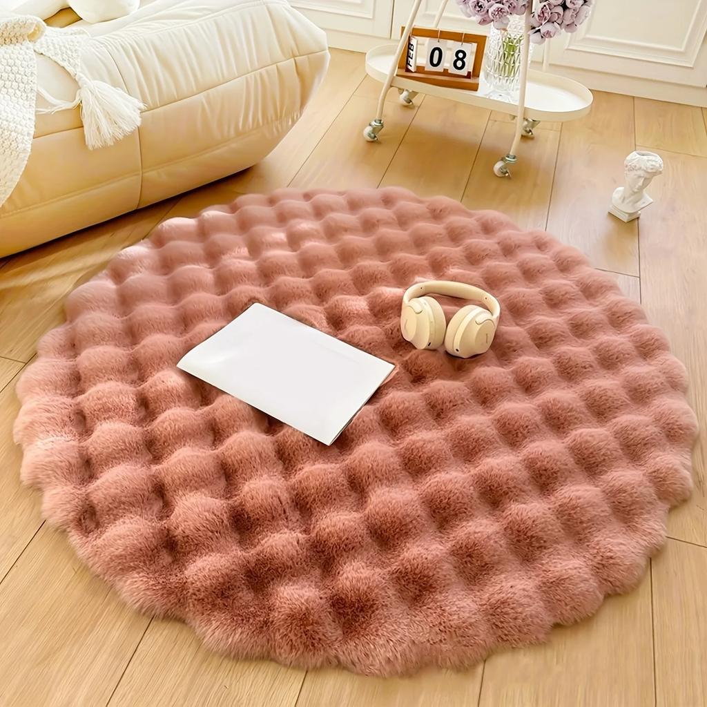 Round Bubble Velvet Carpet Solid Color Soft Fluffy Plush Non Slip Rugs Warm Bedroom Cushion Coffee Table Floor Mats Home Decor