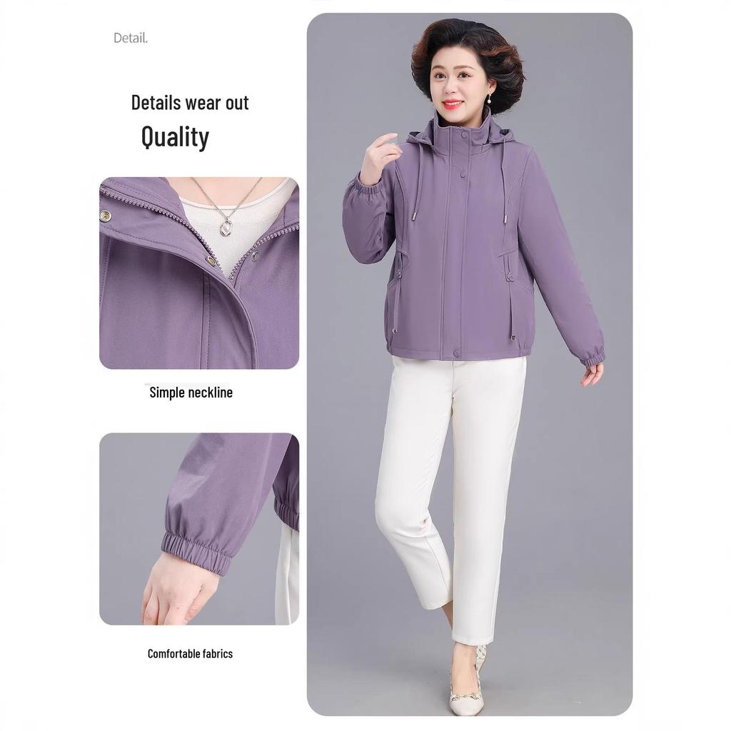 Middle-aged Women's Plus Size Casual Spring Windbreaker - Stylish Top for Spring and Autumn 2026