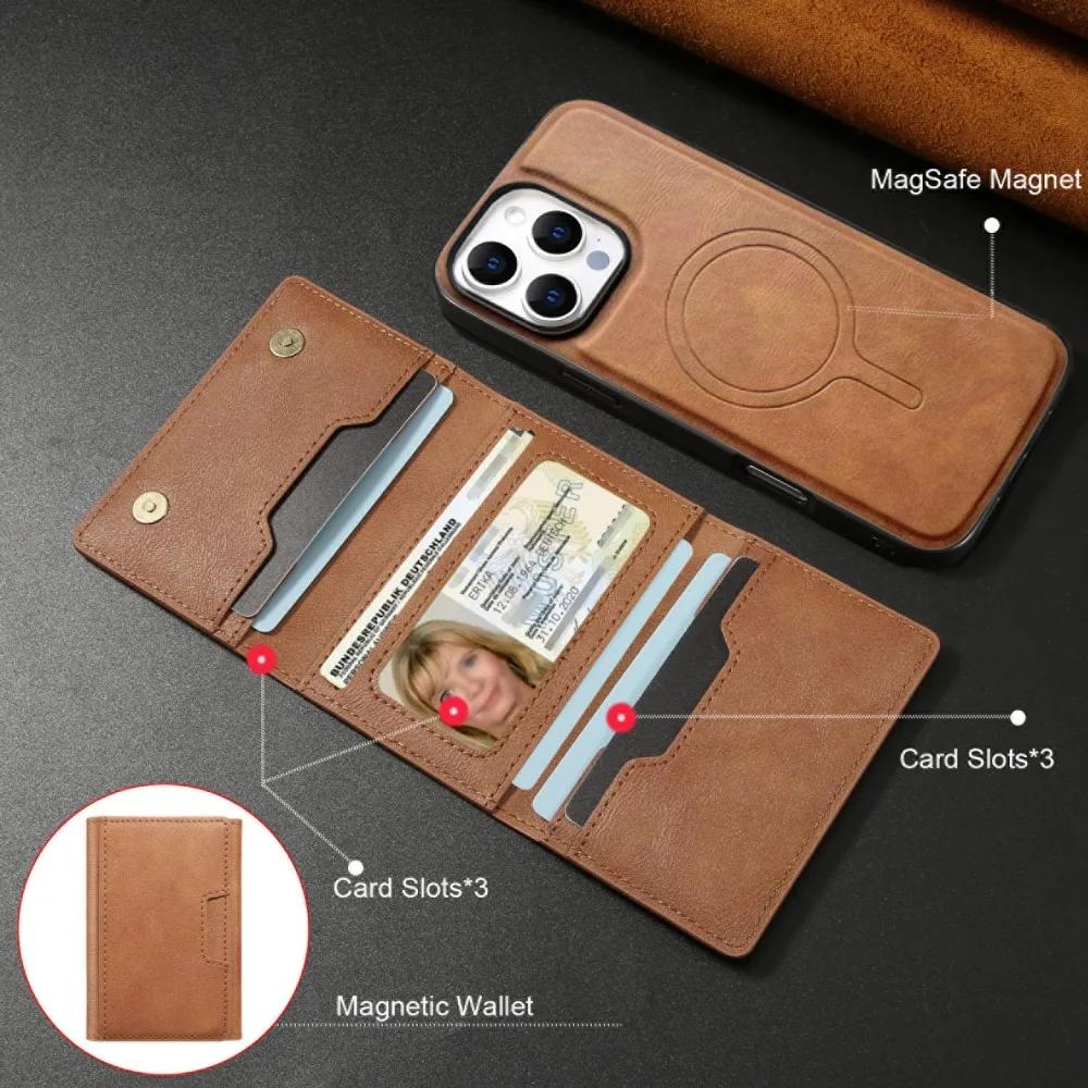 Magnetická kožená peněženka s držákem na karty Odnímatelný kryt na telefon pro IPhone 16E 16 Pro Max 15 14 Plus 13 12 pro kryt Magsafe