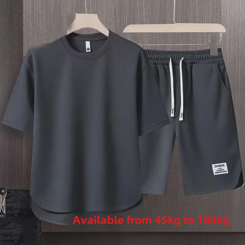 Men's Korean Summer Waffle Short-Sleeve T-Shirt & Casual Sports Two-Piece Set