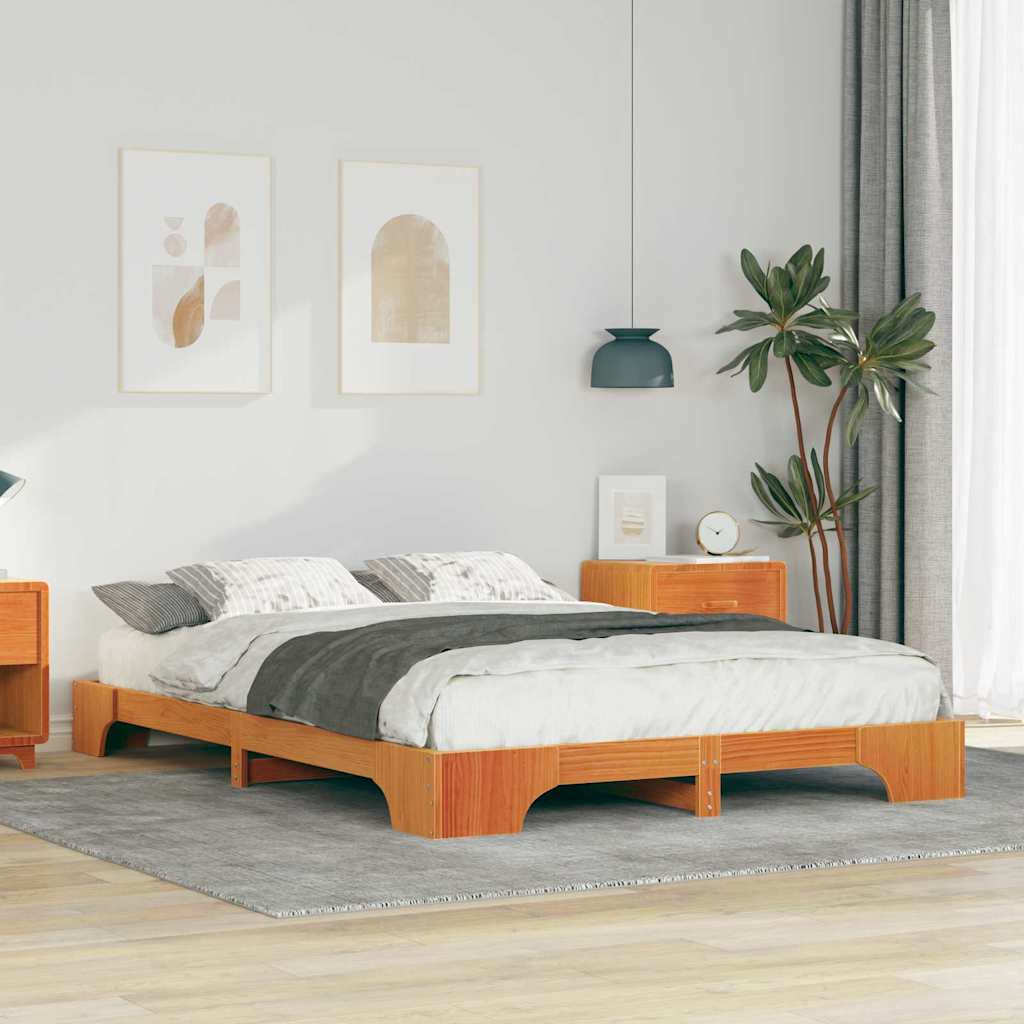 Brown Bed Frame 140 x 220 cm Solid Pine Wood