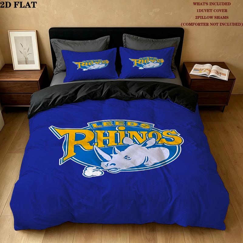 Leeds Rhinos Pattern Bedding Quilt Set Quilt Cover Pillowcase Home Birthday Gift(1 * Duvet Cover + 2 * Pillowcase, Without Core)