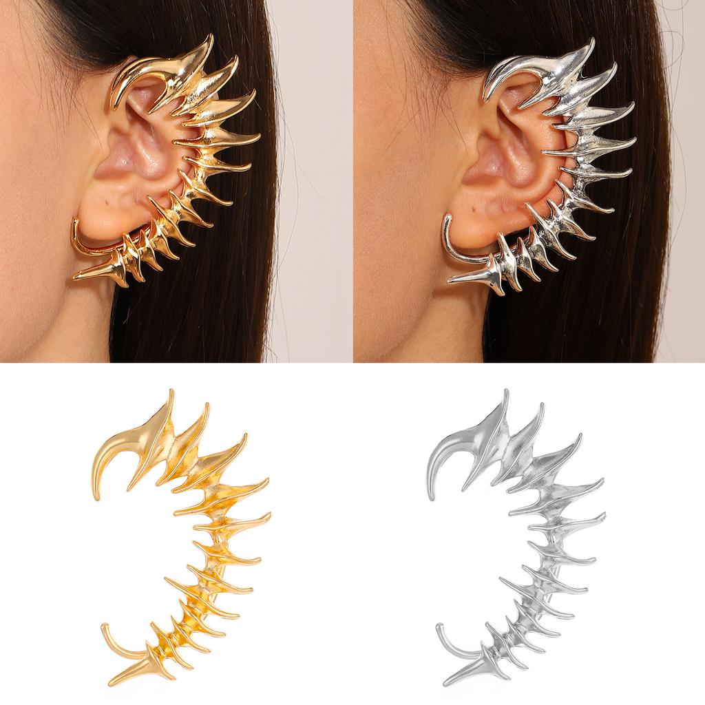 Edgy Silver/Gold Color Skeleton Earrings Fashionable Ear Clips Halloween Ear Cuff Accessory for Fashion Enthusiasts