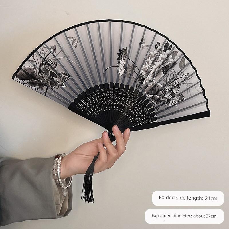 Summer Folding Fan, Traditional Chinese Style, New Chinese Style, Ancient Style Small Fan, Black, Simple and Durable, Children's Bamboo Fan, Portable