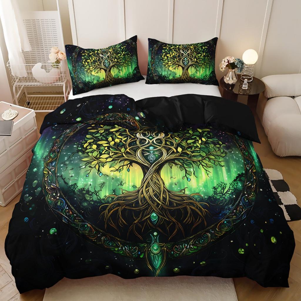 3pcs Green Tree of Life 3D Print Bedding Set Comfortable Duvet Cover King Queen Twin Single Size Bithday Gift Bedroom Decoration