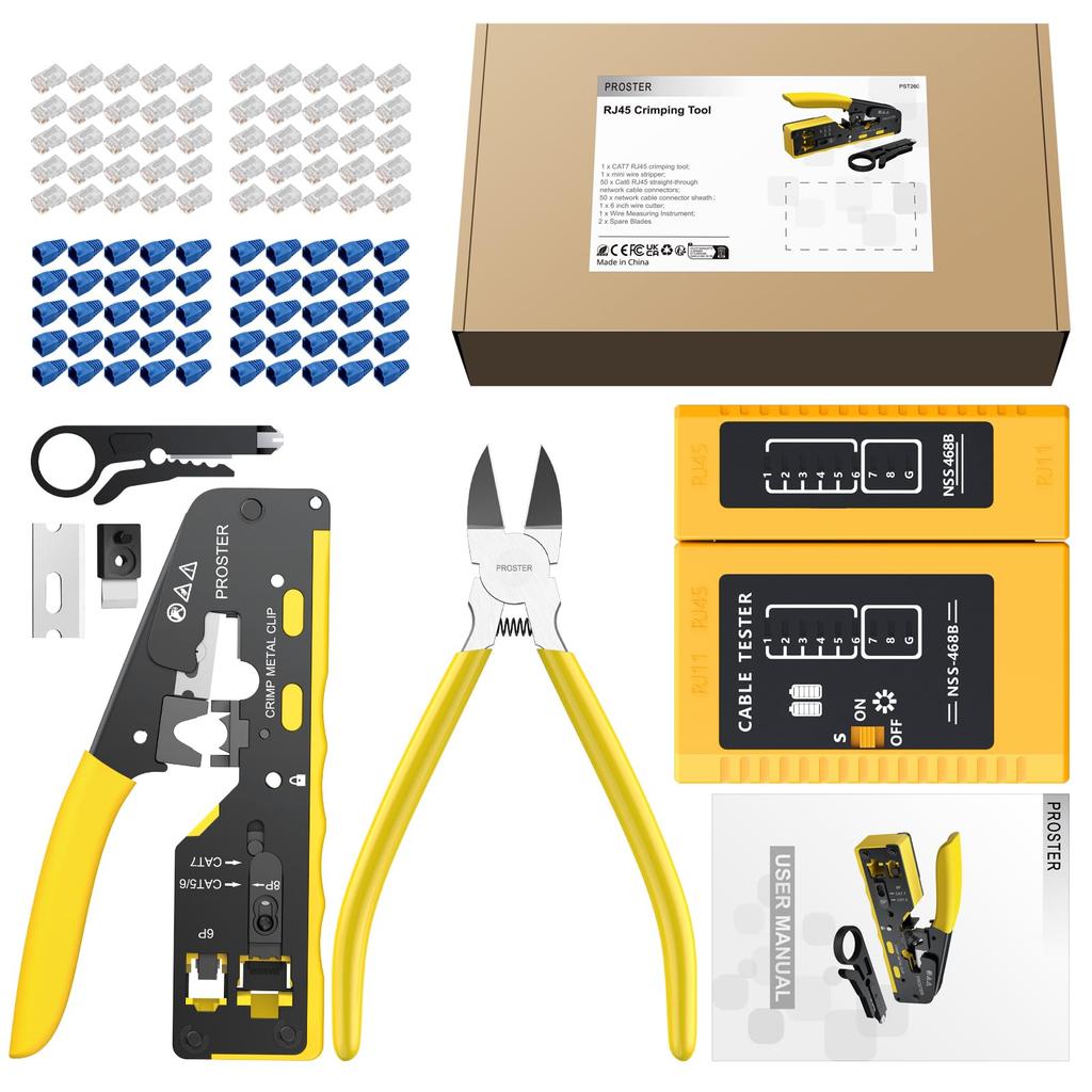 Proster RJ45 Crimping LAN Connector Crimping Compatible with RJ45 Cable Replacement Japanese Instruction Manual Compatible with Telephone LAN Cable