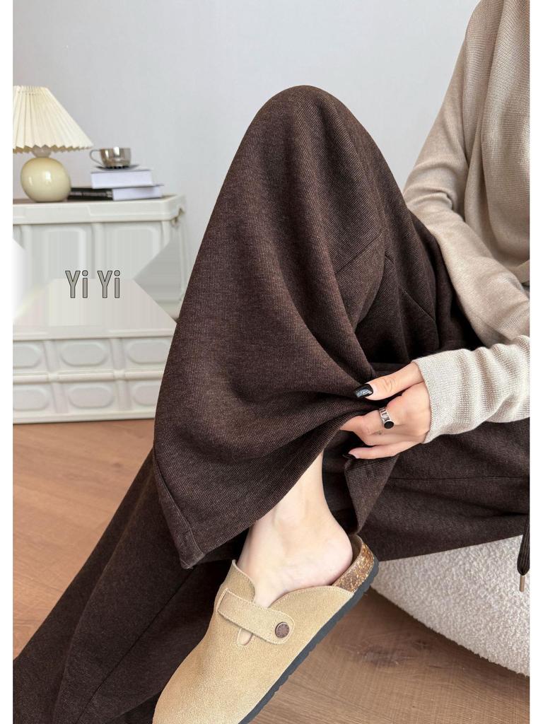 Aixuan White Wool Acetate Wide-Leg Pants: 2025 Autumn/Winter Women's Casual Draped Trousers