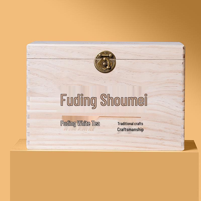 2015 Aged Fuding Wild Shou Mei High Mountain White Tea Leaves in Wooden Box, 500g