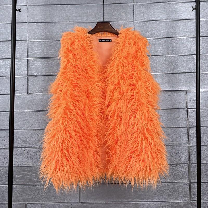 Plus Size Faux Shearling Vest Mid-Length Fur Coat Warm Sleeveless Jacket Women