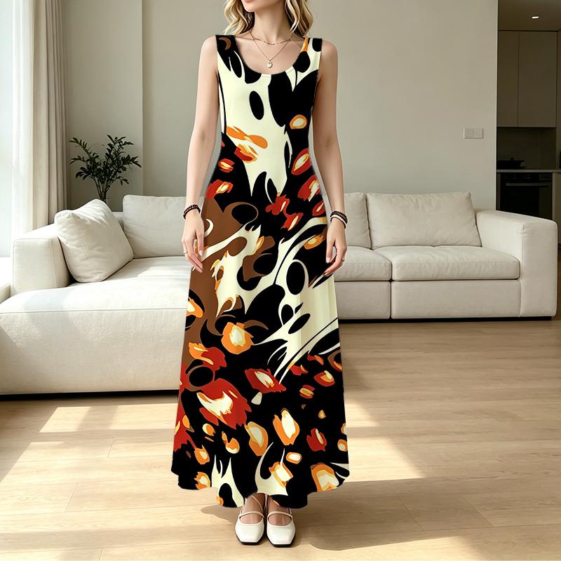 Women's Summer Casual Sleeveless Maxi Dress Soft Fabric,Flowy Hem,Everyday Wear,Elegant Vibe