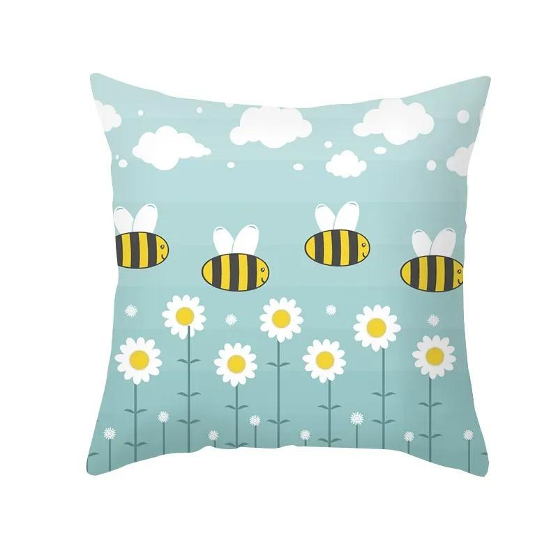 Office Living Room Home Pillowcase Car Ornaments Cartoon Bee Print Pillowcase
