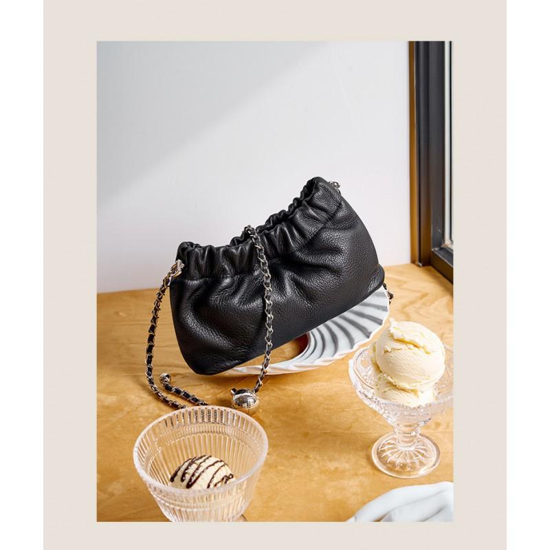 Borsa pieghevole di alta gamma Catena dorata 2026 Pelle di mucca Versatile a nuvola Monospalla Sottobraccio a tracolla Donna
