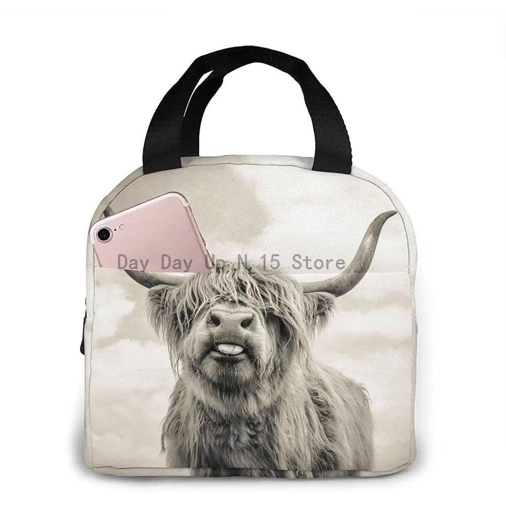 Genți de prânz amuzante cu vacă Highland pentru bărbați femei cutie de prânz izolată geantă tote frigorifică pentru muncă călătorie picnic, Multicolor