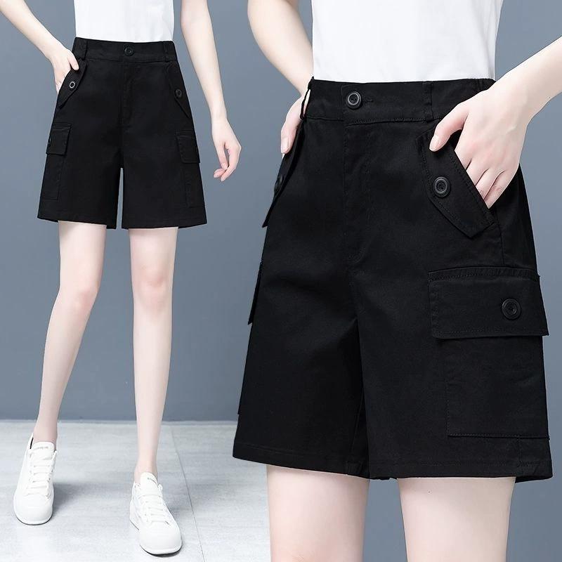

Women s Summer High-waisted Thin Section Quick-drying Work Shorts Student Japanese Skinny Straight Casual Trousers 4XL чорний