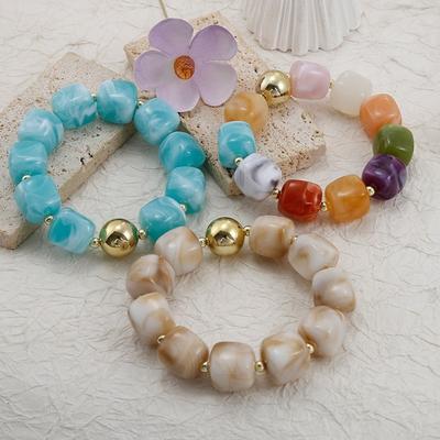 Stackable Beaded Bracelet Acrylic Handmade Bracelet Boho Square Beads Bracelet for Women
