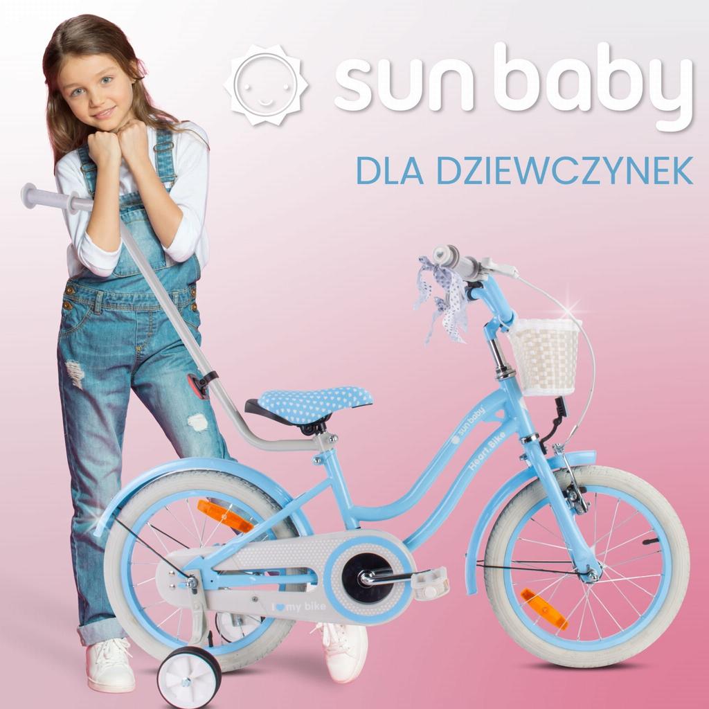 Sun Baby Silver Moon Blue 16-Inch Girls' Bike for Ages 4–6 with Training Wheels, Push Handle and Basket