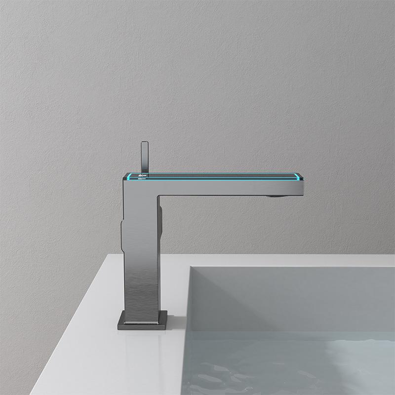 Gunmetal Graue Badezimmerarmatur Intelligent Digitalanzeige LED Waschtisch Heiß Kalt Wasser Mischbatterie Spültischarmatur Messing Waschtisch Waschtischarmatur Armaturen