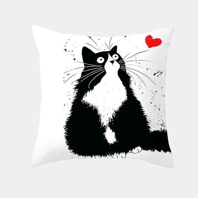 Cute Cartoon Cat Cushion Cover Creative Black White Naughty Cat Pillow Case Home Textiles Decorative Pillow Cover For Sofa