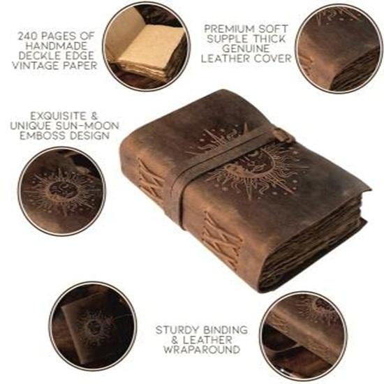Leather Diary Writing Notebook Unique Handmade Embossed Travel Diary 240 Pages 17.78 x 12.7 cm Gifting
