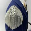 1Pc Rhinestone Beaded Epaulette Punk Coat Suit DIY Chain Tassel Badge Shoulder Patches Appliques Tassel Trim Crystal Decor
