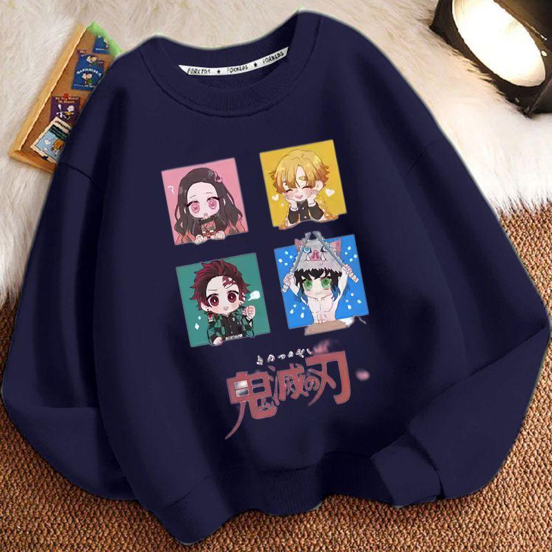 Children's Loose Demon Slayer Hoodie, Spring and Autumn Boys' and Girls' Casual Round-neck Coat