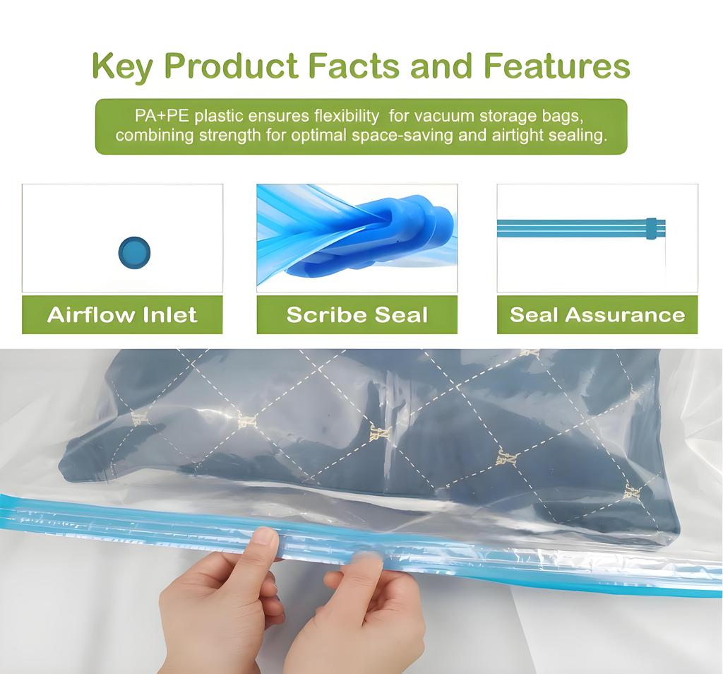 Vacuum Storage Bags, Vacuum Sealing Bags Clothes Organizer, Compression Pack Bag Fit Clothing Bedding - Travel Vacuum Bags