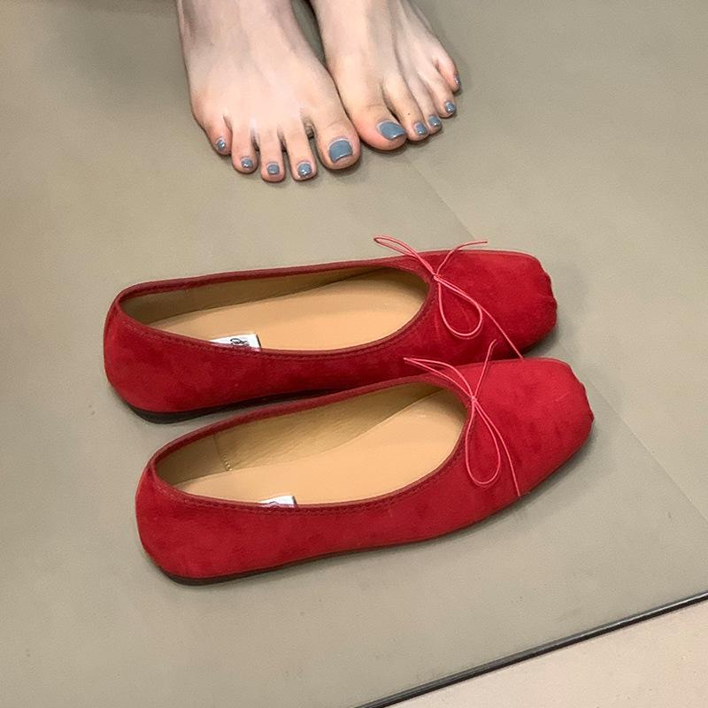 Flat Bottom Shallow Mouth Bow Single Shoes Women's 2025 New Evening Wind Ballet Shoes Grandma Shoes