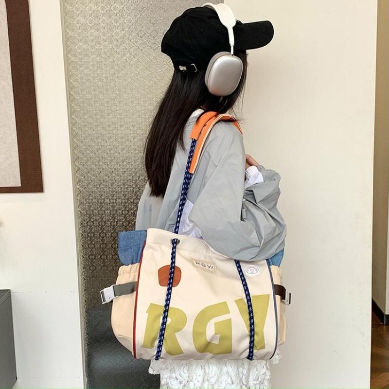 Summer Color Contrast Design Nylon Casual Block Women'S Tote Bag Durable Shoulder Handbag For Use Office Ladies Work Business Commutin