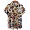 3D Retro Digital Printed Men's Lapel Short Sleeved Shirt
