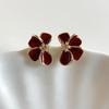 Retro Red Zirconia Pearl Flower Earrings - High-End Hong Kong Style Studs for Women