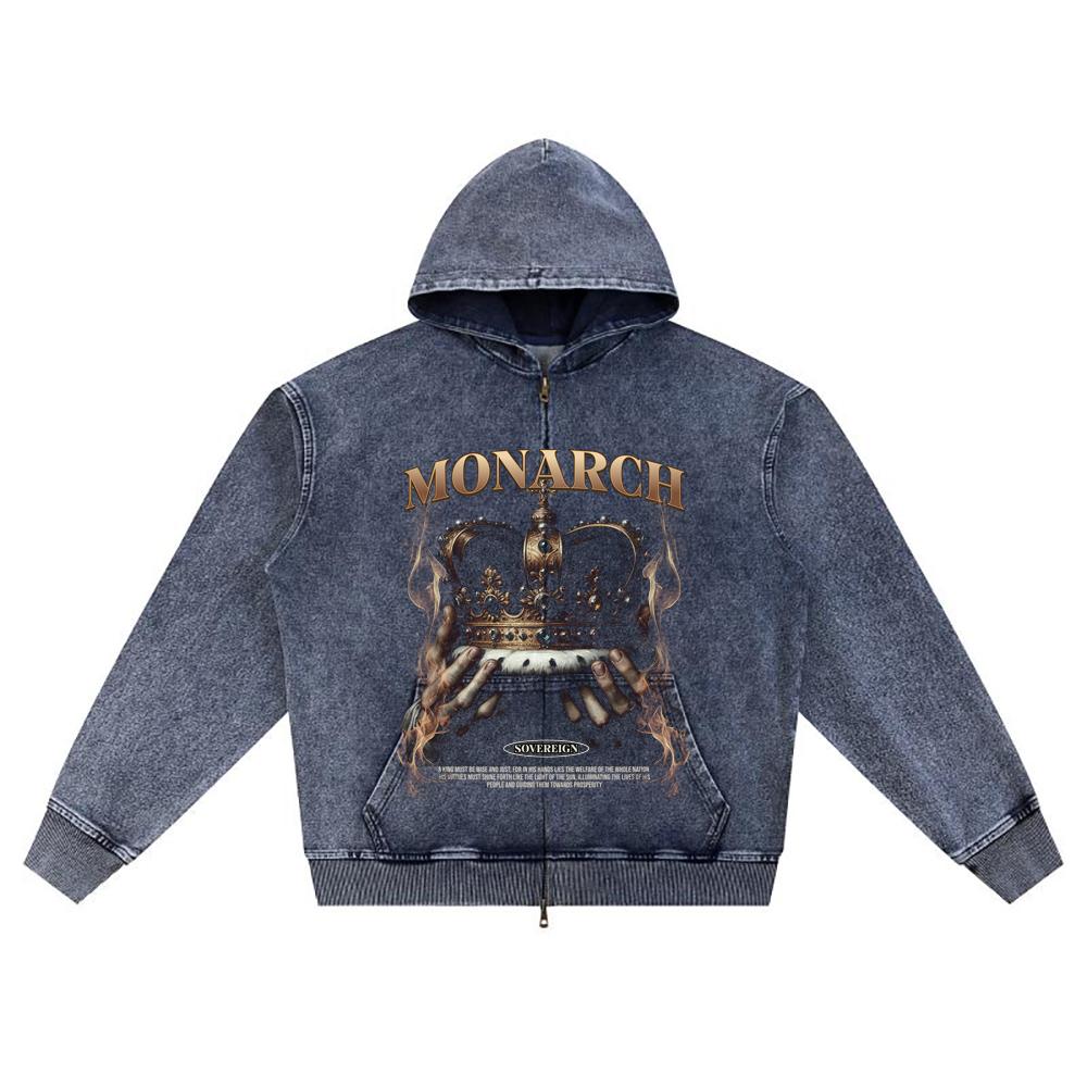 

DTG print Knitted Denim Zip-Up Hoodie Monarch Brother Print Zipper Hoodies XL темно-синий
