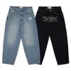 Jeans larghi blu vintage a vita alta, pantaloni da streetwear Y2K, pantaloni da uomo, pantaloni larghi con ricamo a lettere hip hop, taglie forti