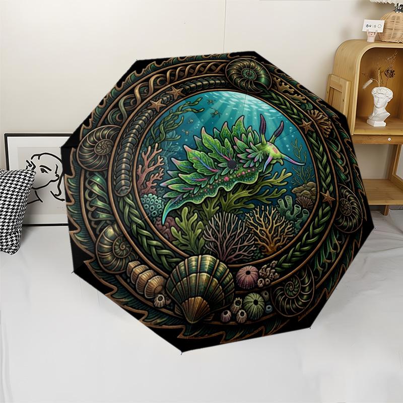 Oceanic Serenity pattern umbrella, portable and foldable design, 8 ribs, a casual accessory for Halloween, Christmas, and birthday gifts.