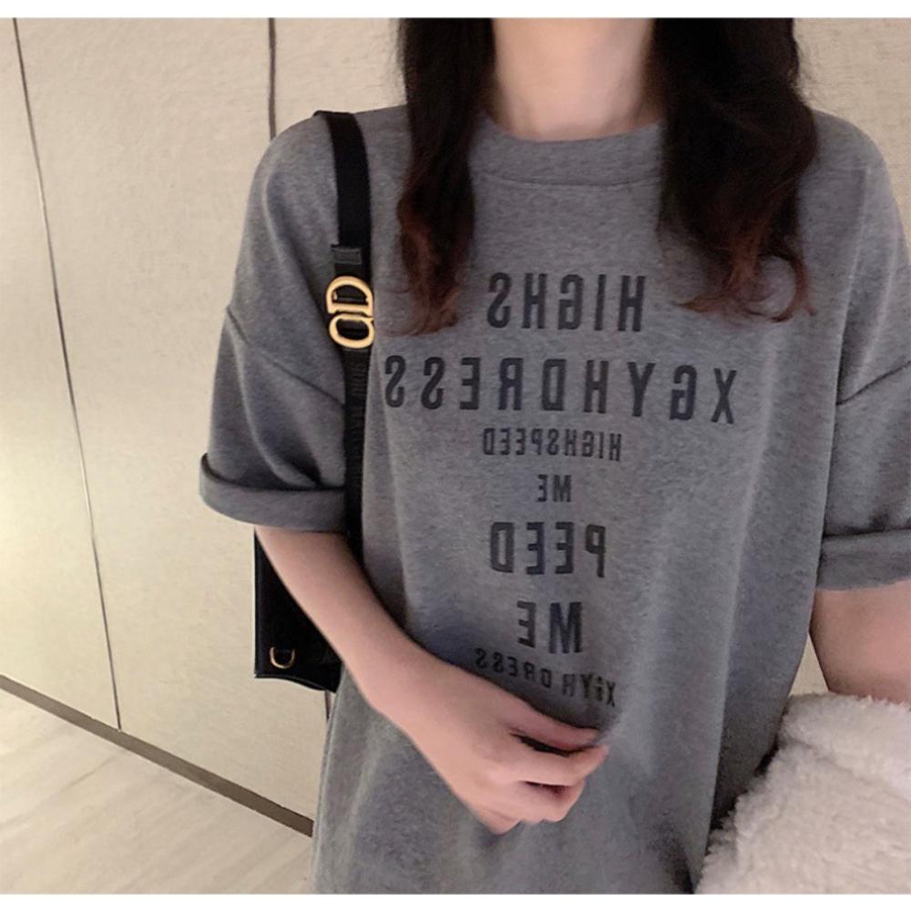 Retro American Sle Women's T-irt Summer 2026 Loose Long Sve Printed Ort Sve Trendy Leisure Round Ne Top