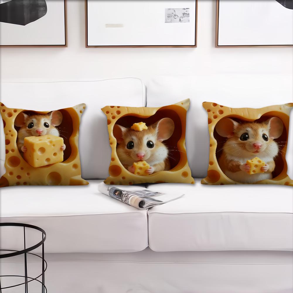 Kawaii Cute MouseinCheeseS Cushion Cover For Pillow Printing Sofa Decoration Home Car Room Coffee Shop Office NordicSimplicity