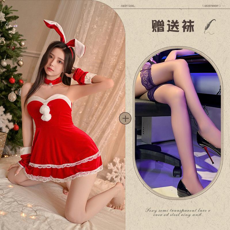 Christmas Day Clothing Velvet Tub Dress Girls Sexy Sleeves Rabbit Suit