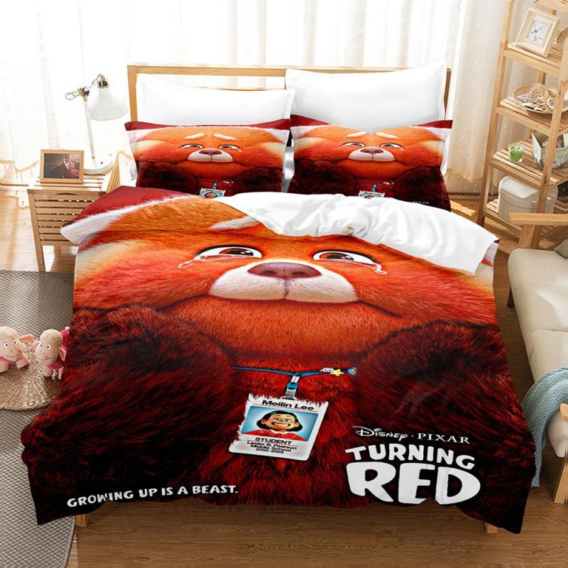 Red Bear 3D Printing Duvet Cover Bedding Set, Anime bear Microfibre Soft Pillowcases Hidden Zipper for Children Teenagers