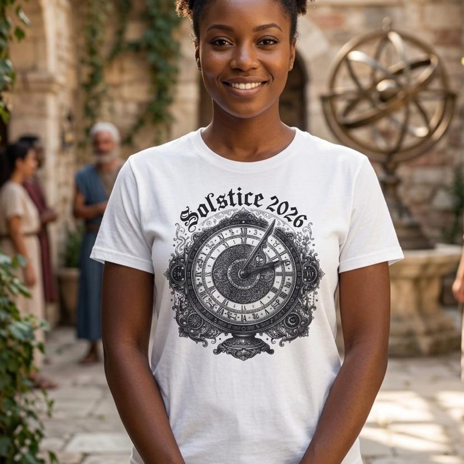 Solstice 2026 Astrolabe Tee Celestial Compass Shirt Astronomy Ritual Gothic Top S