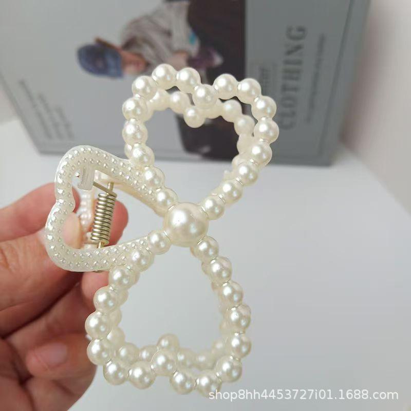 Large Pearl Hair Claw Clip Women Back Of Head Stylish Geometric Accessory Fashionable Bun Holder Korean-Inspired