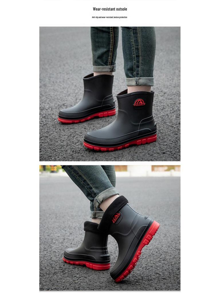 Men's Waterproof Non-slip Rubber Ankle Boots - Korean Style Slip-on Shoes