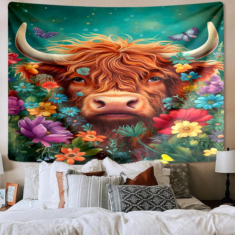 Cow In Flower Field Tapestry Room Decoration Wall Hanging for Living Room Bedroom, Dormitory, Birthday and Christmas Gifts