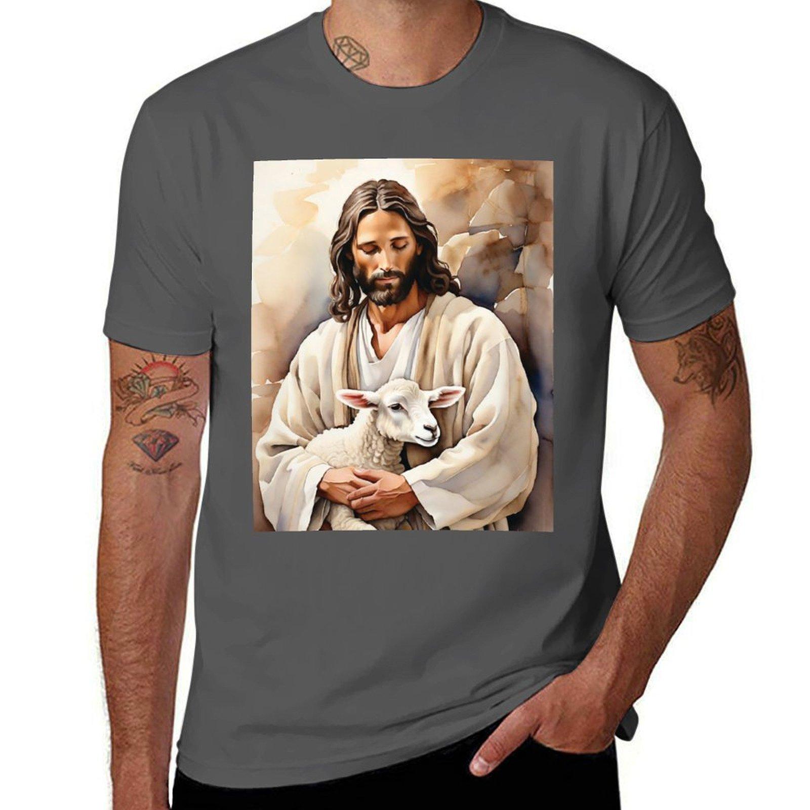 

Christian Art: A Timeless Canvas Wall Art of Jesus and Lamb T-Shirt man t shirts for men casual t shirt man luxury T-Shirt 4XL