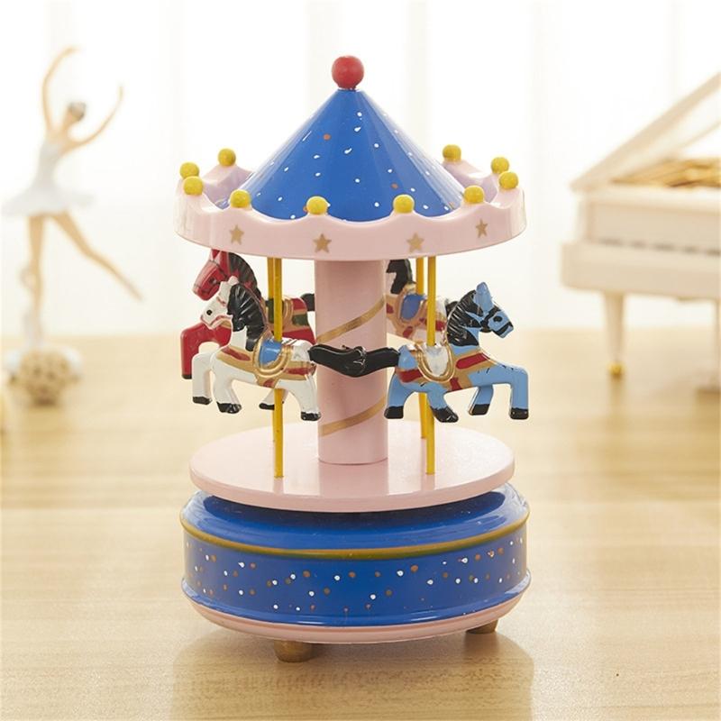 Handcrafted Wooden Rotating Carousels Music Box Ornament Hand Cranked Design For Christmas Home Tabletop Shelf Decors