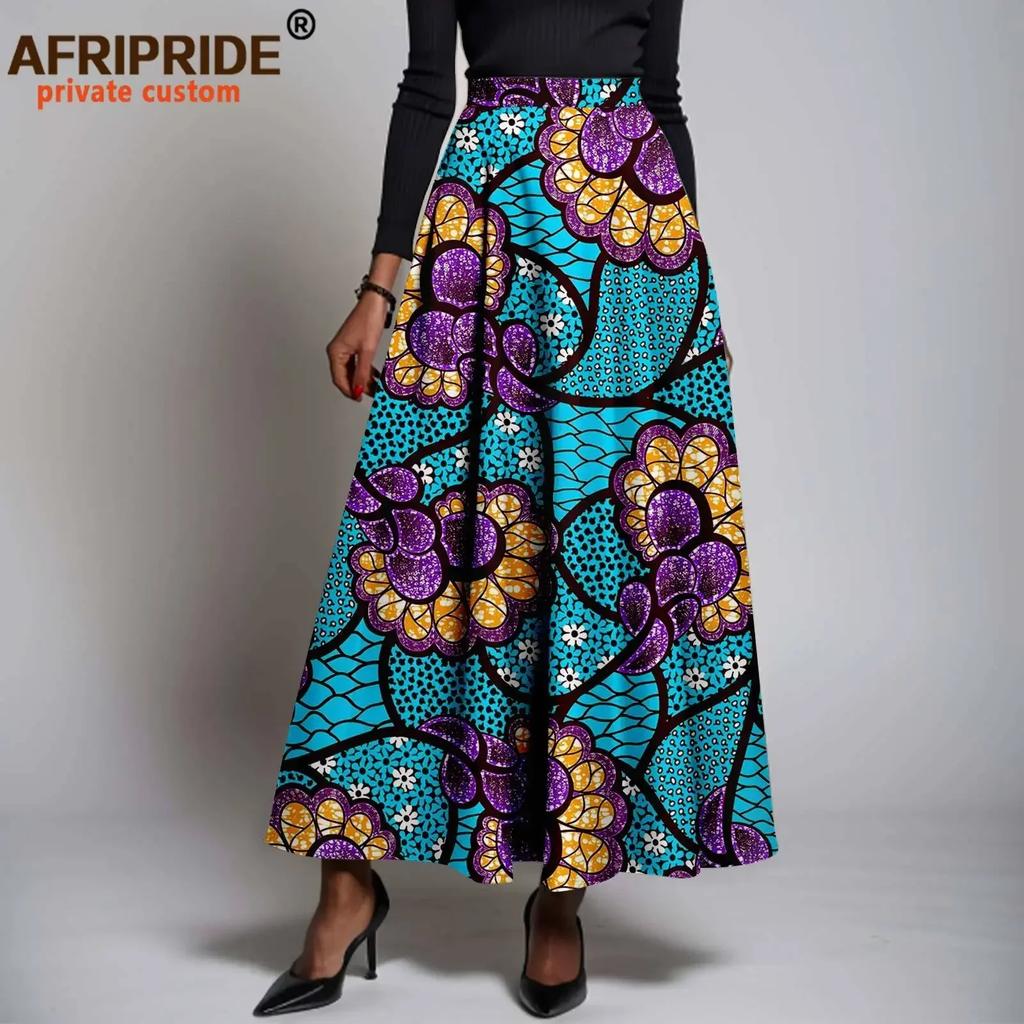 Women`s Skirts African Clothes High Waist Midi Skirt Ankara Attire Plaid Skirt Print Outfits Pure Cotton Wear A2327001