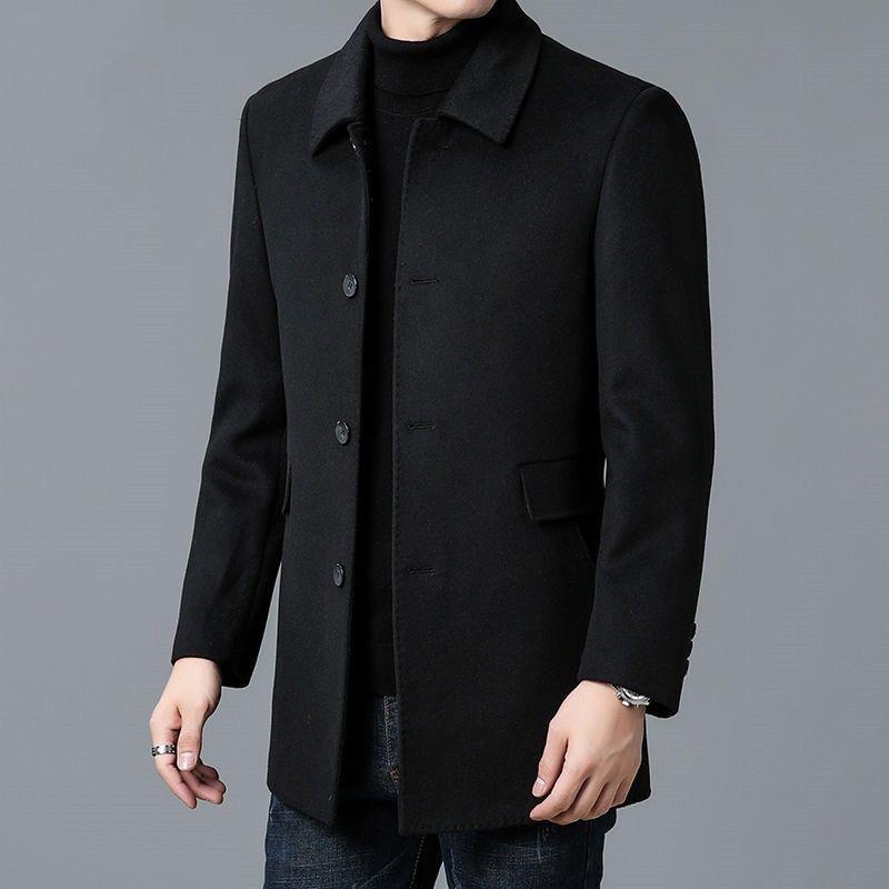 Luxury Men's Korean-Style Mid-Length Double-Sided Wool Trench Coat with Winter Lapel