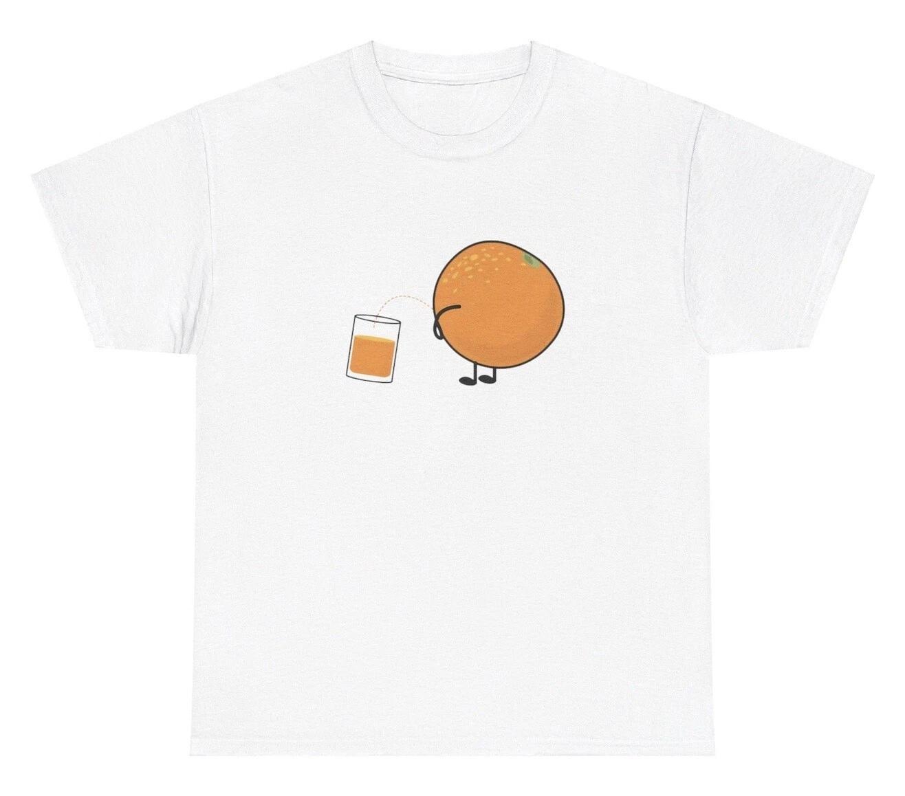 

Orange Pissing Orange Juice Meme T Shirt Funny Weird Gen Z Cursed Gag Gift Tee 3XL
