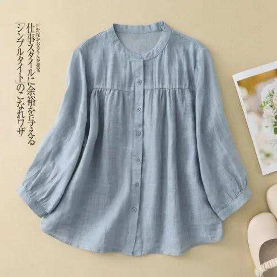 Versatile Women's Seven-Sleeve Cotton Linen Summer Blouse